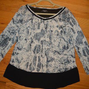 Calvin Klein 3/4 sleeve Snake Skin Print Blue/White~Black Nylon Accents XL
